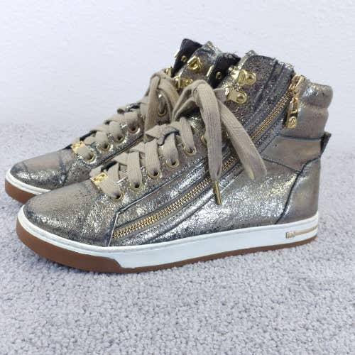 Michael Kors Womens 7.5 Shoes High Top Lace Up Gold Leather Sneakers