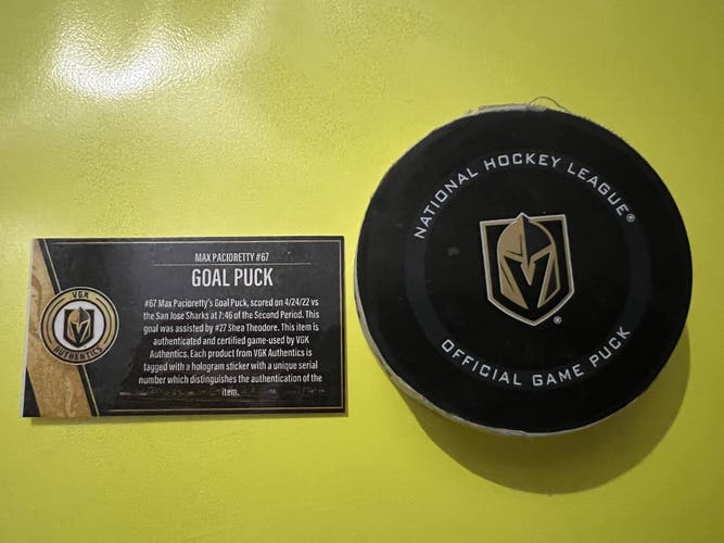 NHL Las Vegas Golden Knights Max Pacioretty Goal scored puck Sioux City Musketeers USHL