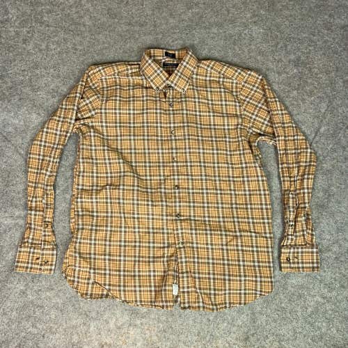 Peter Millar Mens Shirt Extra Large Brown Plaid Button Long Sleeve Golf Top