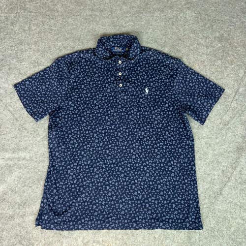 Polo Ralph Lauren Mens Polo Shirt Large Navy White Pony Floral Casual Rugby PRL