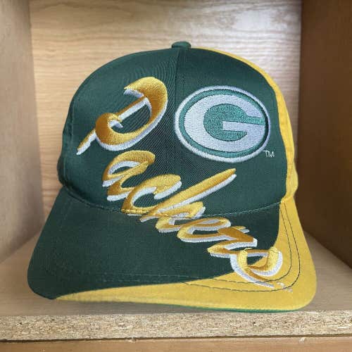 Vintage Green Bay Packers Logo 7 Big Logo Split Color Block Snapback Hat Rare