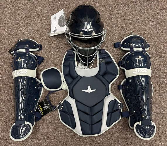 All Star Top Star Youth Ages 8-10 Baseball Catchers Gear Set - Navy Blue