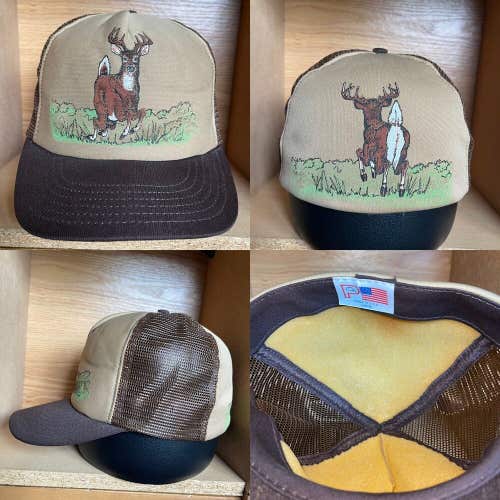 Vintage Whitetail Deer Double Sided Hunting Trucker Foam Snapback Hat Cap Rare