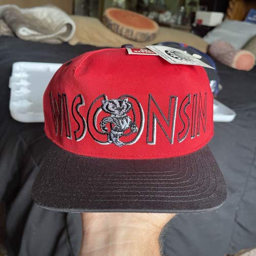 Vintage 90s Wisconsin Badgers Bucky Spellout Snapback Hat Cap NWT