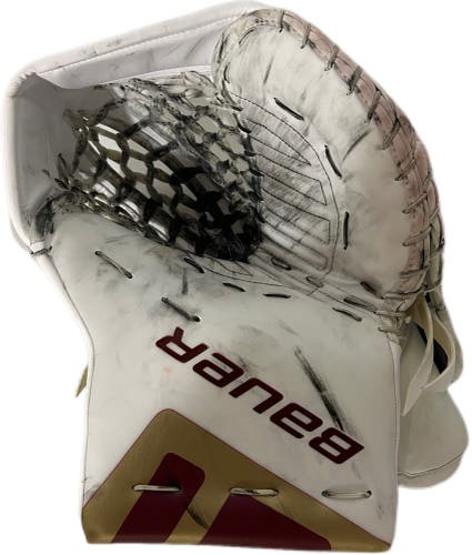 Bauer Supreme Mach - Used NCAA Pro Stock Goalie Glove (White/Red/Gold)