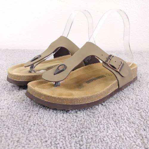 Cushionaire Leah Cork Footbed Sandal Womens 7 Comfort Shoes Brown Slip On Buckle