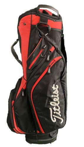 Titleist Golf Cart Bag Black And Red 14-Div 11 Pockets Rain Cover Nice TB6CT5-06
