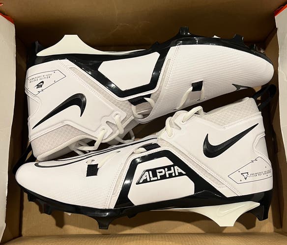 Size 15 Nike Alpha Menace Pro 3 Mid Football Cleats White Black CT6649-100 NEW