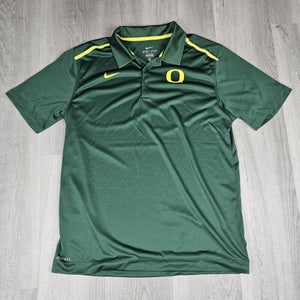 Oregon Ducks Nike DriFit Green Yellow Quarter Button Collared Polo Mens Large