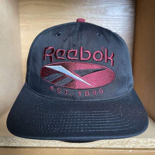 Vintage Reebok Sports Plain Logo Hat Snapback Cap Black 90s Made In USA