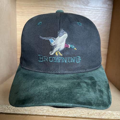Vintage Browning Duck Hat Cap 1990s Black Strapback Embroidered Hunting Rare