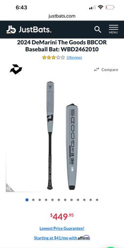 Used 2024 DeMarini The Goods BBCOR Certified Bat (-3) Alloy 30 oz 33"