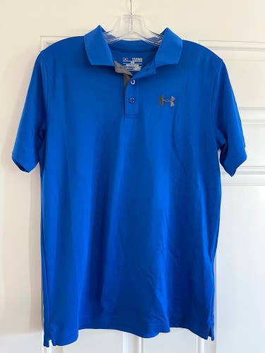 Under Armour Golf Polo Shirt Sky Blue & Gray, heatgear, Size: YXL, Loose
