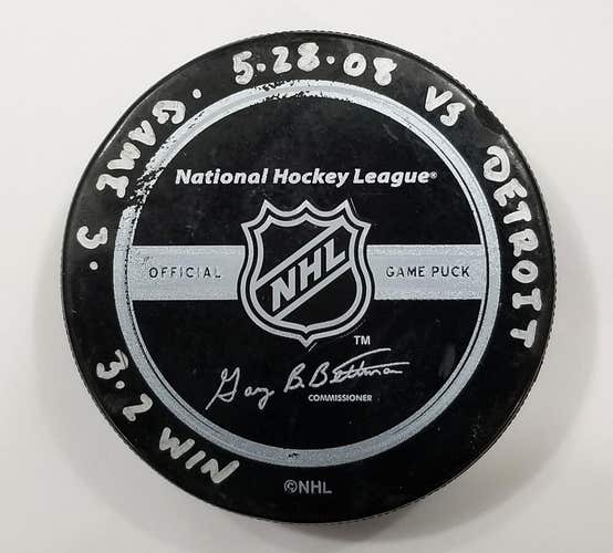 5-28-08 Stanley Cup Finals Game 3 Penguins vs Red Wings NHL Game Used Puck