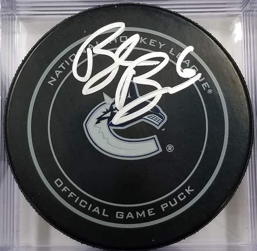 BROCK BOESER Autographed Vancouver Canucks NHL 100th Hockey Game Puck Signed