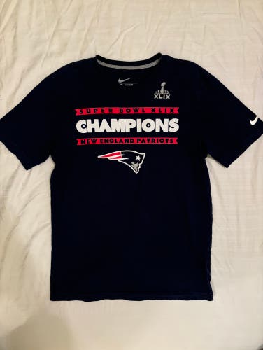 Nike New England Patriots Super Bowl XLIX Champions Blue T-Shirt M 2015 NFL
