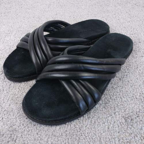 Saks Fifth Avenue Padded Leather Crisscross Sandals Womens 40 EU Black Slip On