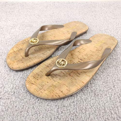 Michael Kors Charm Jelly Sandals Womens 7 Flip Flop Shoes Bronze Gold Slip On MK