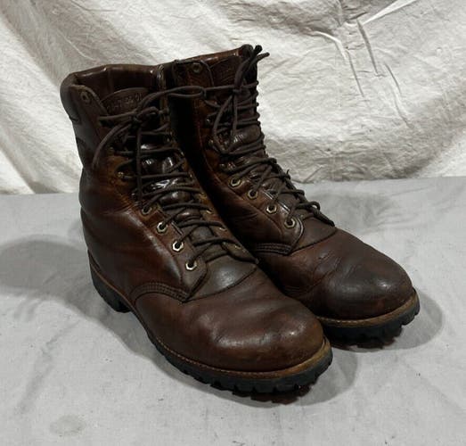 Vintage Chippewa Padded Brown Leather 9.5" Logger Boots Vibram Soles US 12