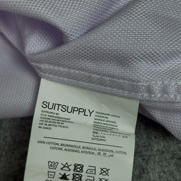 Suit Supply Mens Shirt 46 Purple Button Dress Formal Solid Traveller Formal Top