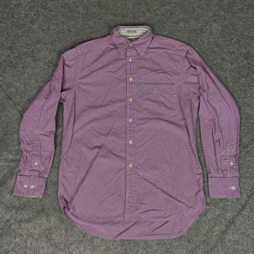 Robert Graham Mens Shirt Small Purple White Button Gingham Flip Cuff Casual Work