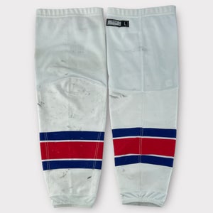 Pro Stock Used CCM Large, XL, XL+ Away Rochester Americans White Hockey Socks