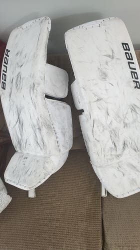 Large (35+1) White Bauer Supreme UltraSonic Goalie Leg Pads