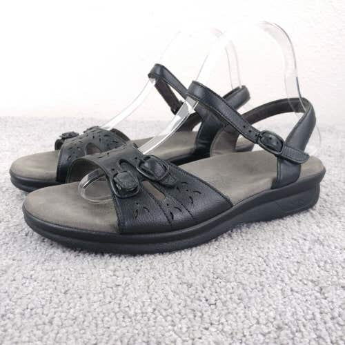 SAS DUO Sandals Womens 8.5 2 Buckle Tripad Comfort Shoes Black Leather USA Made