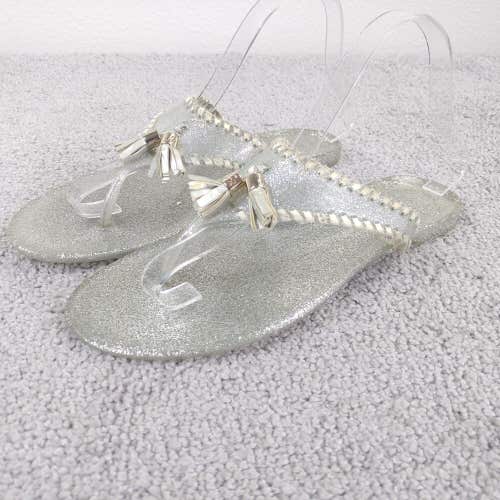 Jack Rogers Alana Jelly Flip Flop Sandals Womens 8 Tassel Silver Sparkle Shoes