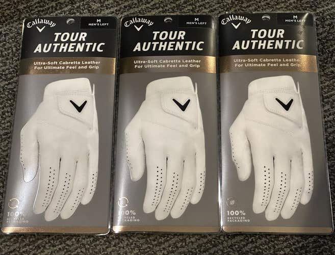 Callaway Tour Authentic Glove 3-Pack Lot Bundle Mens Medium M NEW #96922