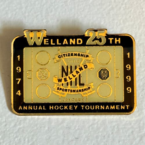 Hockey Pin: Vintage 1998 Welland "Little NHL" Hockey Tournament 25 Year Anniv. Pin