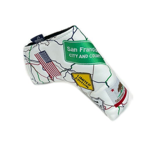 NEW PRG California "Road Map" White Magnetic Golf Blade Putter Headcover
