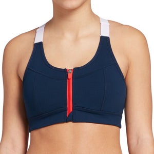 DSG Women's XS Front Zip Strappy Back Sports Bra University Navy Red Pickleball