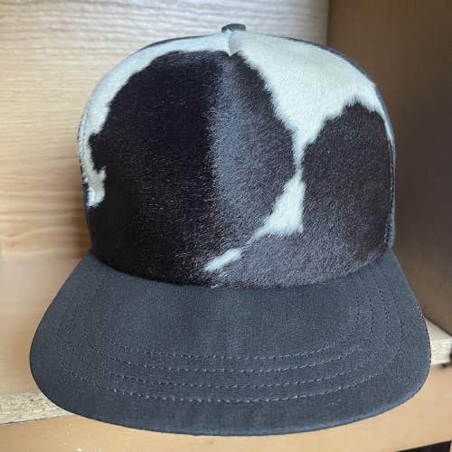 Vintage Cow Fur Farm Strapback Hat Soft Skin Made In USA Cowhide Cap RARE