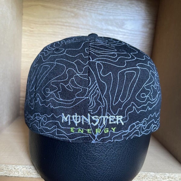 Monster Energy Fitted Hat Cap Grey Black Embroidered All Over
