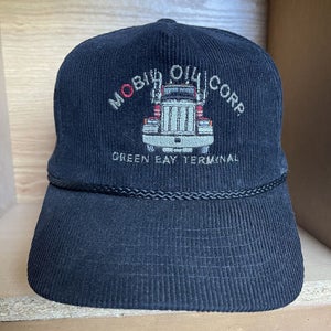 Vintage Mobil Oil Corp Pegasus Corduroy Snapback Hat Semi Trucker RARE Cap