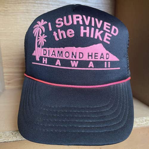 Vintage Diamond Head Hawaii I Survived The Hike Trucker Snapback Hat Cap