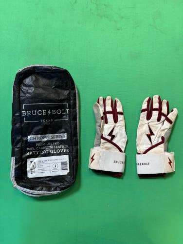 White Used Youth Large Bruce Bolt Batting Gloves