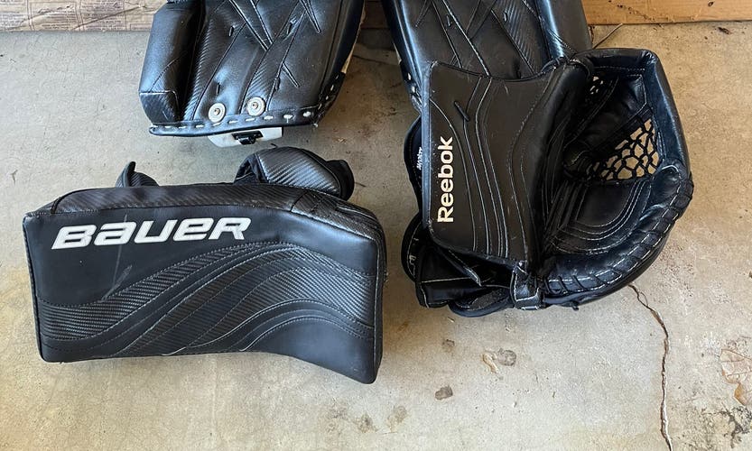 Black Reebok and Bauer Glove and Blocker Combo Senior