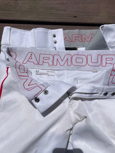 2-Pack Under Armour Baseball Pants Youth Large White / Red Piping