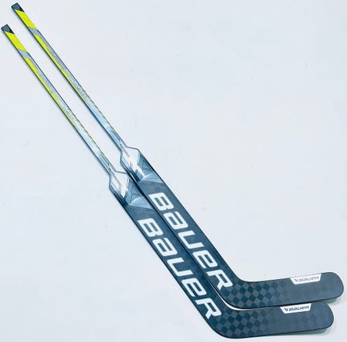 New 2 Pack Custom Black/Gold/Silver Bauer Supreme MACH Goalie Stick-Regular-28" Shaft-27.5" Paddle