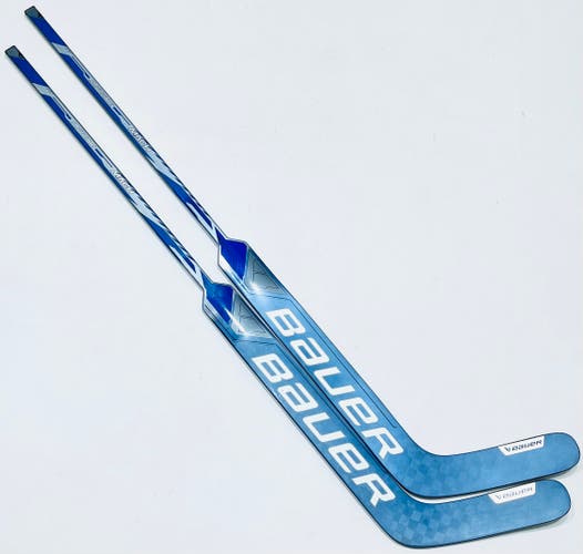 New 2 Pack Custom Silver and Blue Bauer Supreme MACH (Ultrasonic Build) Goalie Hockey Stick-Regular