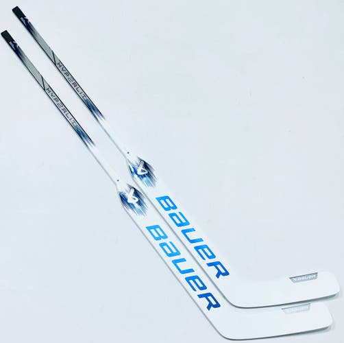 New 2 Pack Custom White/Silver/Blue Bauer Vapor Hyperlite 2 Goalie Hockey Stick-Regular