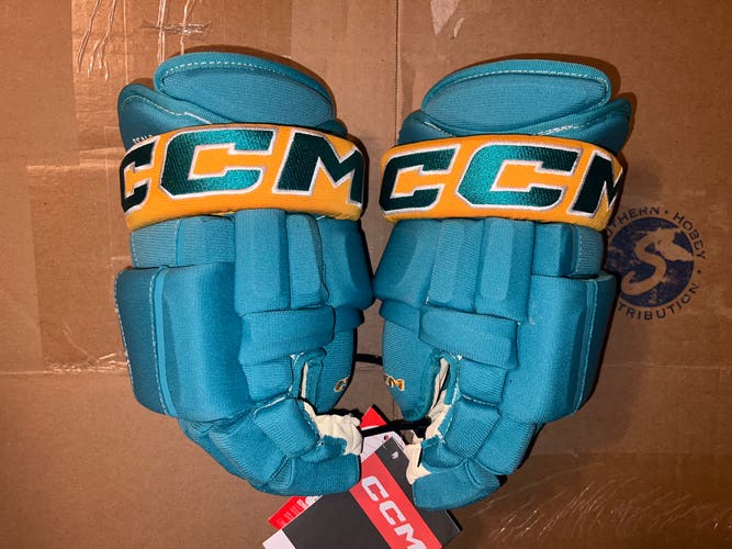 Rare San Jose Sharks Reverse Retro New CCM HG97 Gloves 13" Pro Stock