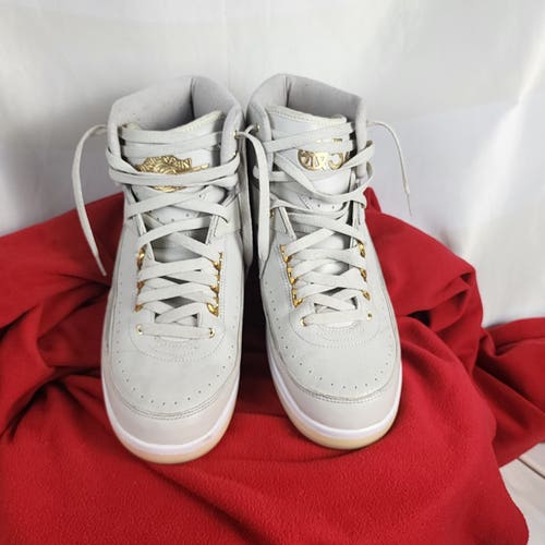 Air Jordan 2 Retro Q54 Light Bone/Metallic Gold-White LN3 2016 Quai Basketball Shoe Size 13