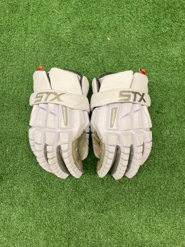 White Used STX Surgeon RZR Lacrosse Gloves Large