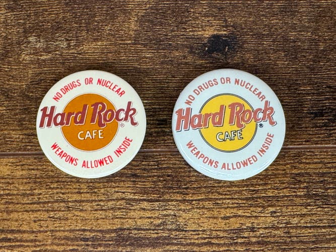 Hard Rock Cafe NO DRUGS OR NUCLEAR WEAPONS VINTAGE Collectible Pin Button Lot!