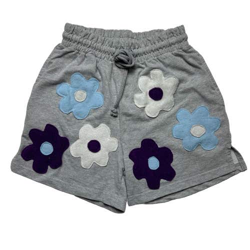 Custom Reworked Flower Sweatshorts Cut and Sewn Patchwork Gray Women's Small