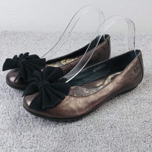 Born Molly Ballet Flats Womens 6 Comfort Shoes Slip On Bow Brown Bronze Leather