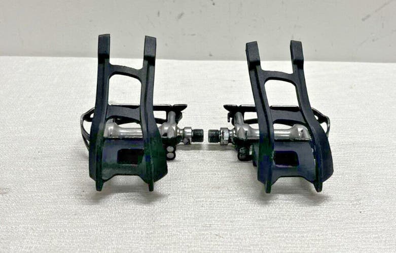 Vintage Gipiemme Italy Dual Spint Black Aluminum Platform Pedals +Toe Cages